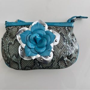 NWOT Sharif Snakeskin 3-Way Bag Clutch, Crossbody, Chain Strap Turquoise